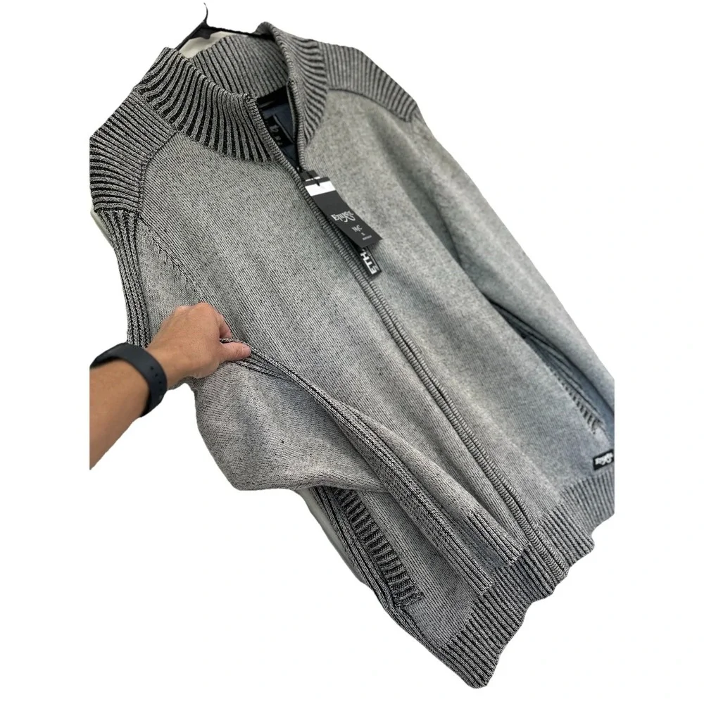 NWT Ethanol‎ Zip Up Ribbed Stretchy Sweater Men's Black & Gray Size XL